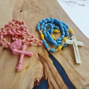 Colorful Rosary Bead Set Pink And Blue Made In Italy